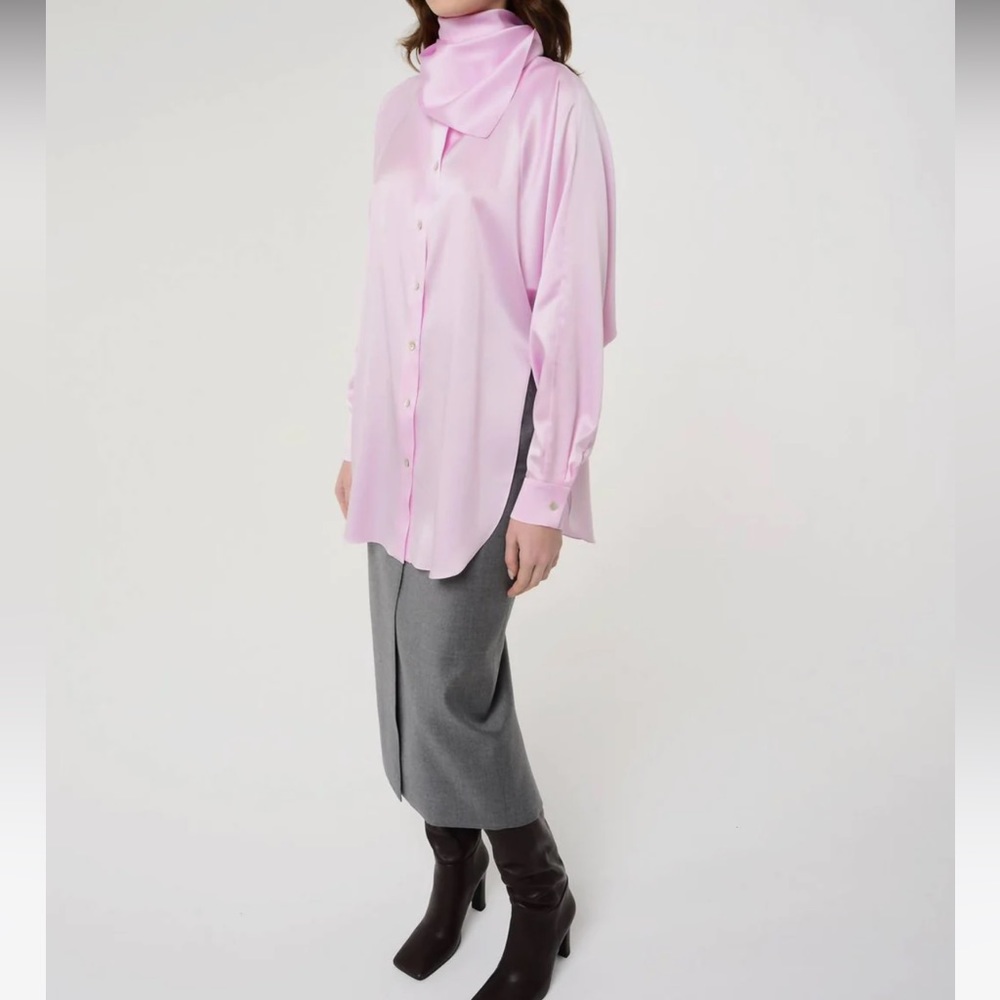Materiel Tbilisi Silk Shirt Pink. Detachable Scarf